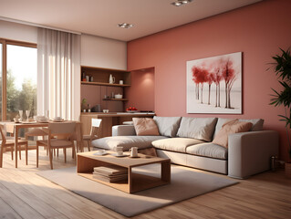 Naklejka na ściany i meble Modern living room is furnished and well decorated