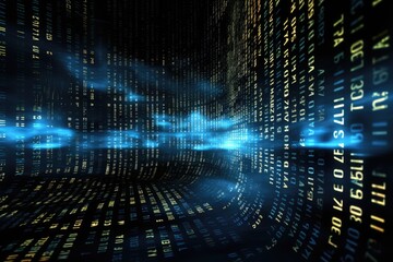A computer screen filled with numerous numerical figures and data, representing various statistical information, Internet binary data code computing or transmission process, AI Generated