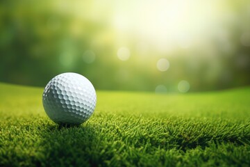 Obraz premium A golf ball rests peacefully on the vibrant green grass of a golf course, golf ball on green, banner, AI Generated