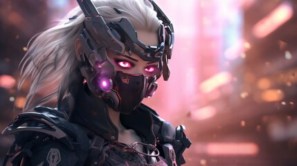 Futuristic cyborg girl cyberpunk concept background AI generated image - obrazy, fototapety, plakaty