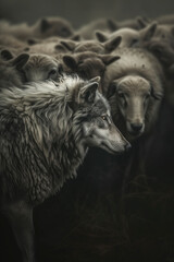 Fototapeta premium Wolf amongs the sheeps