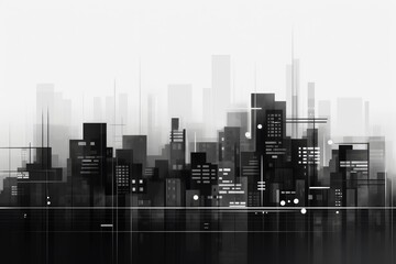 Black and White Photo of City Skyline, A Captivating View of Urban Architecture, Geometric abstraction of a city skyline in monochrome shades, AI Generated