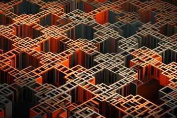 An image featuring a collection of red and black squares arranged in various formations on a white background, Geometric patterns illustrating advanced algorithmic processes, AI Generated