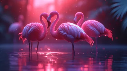 Tuinposter color pink flamingo animal 3d simple background © Adja Atmaja