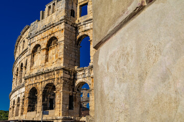 Amphitheater in Pula, gladiator fighting arena, monuments