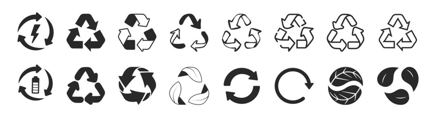 Recyclable icon set, biodegradable, compostable. Set of arrow recycle. Recycle logo symbol.