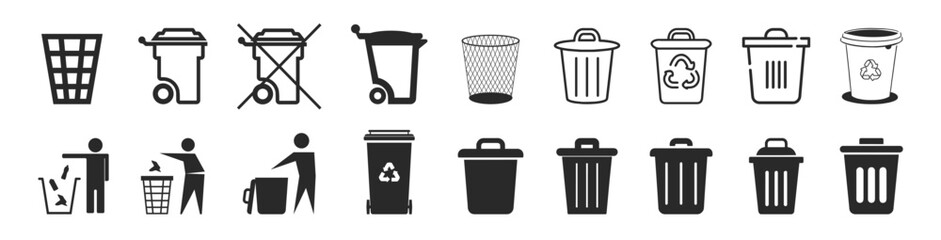 Trash bin. Vector isolated icons. Trash can icons and recycle icons set - obrazy, fototapety, plakaty