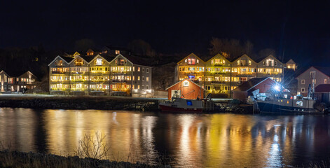 Fototapeta na wymiar Light in the dark - Brønnøysund, Norway