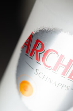 LONDON, UK - JANUARY 16, 2024 Archers Peach Schnapps peach-flavored liqueur, the first popular schnapps, which obtains its unique flavor by immersing peaches in alcohol