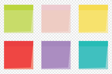 Multicolor post it notes isolated on transparent background. Colored sticky note set. Vector realistic illustration.  eps file 3. - obrazy, fototapety, plakaty