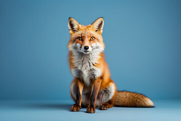 fox sitting on a light blue background