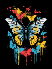 T-shirt design, a stencil-style graffiti of a butterfly created with Generative Ai