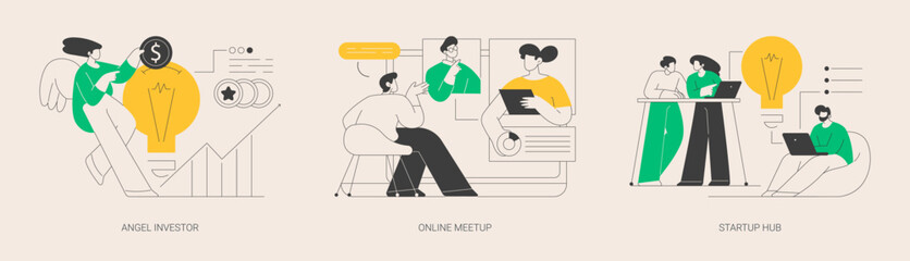 Business startup and communication abstract concept vector illustrations.