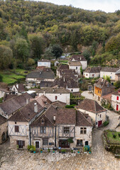 Fototapeta na wymiar aerial view of medieval village in france stone houses