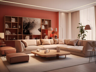 Fototapeta na wymiar Modern living room is furnished and well decorated