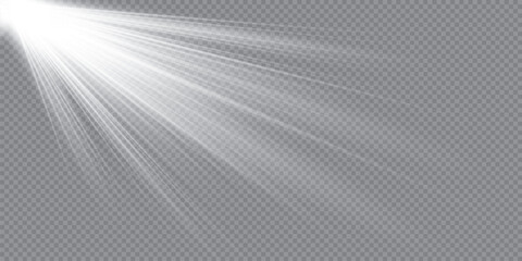 White glowing light explodes on a transparent background. Vector illustration of light decoration effect with ray. White ray