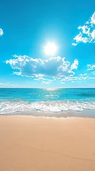 Poster Illustration of a beach with serene ocean waters under a beautiful blue sky. Vast blue sea in a calm and relaxing color palette. © Vagner Castro