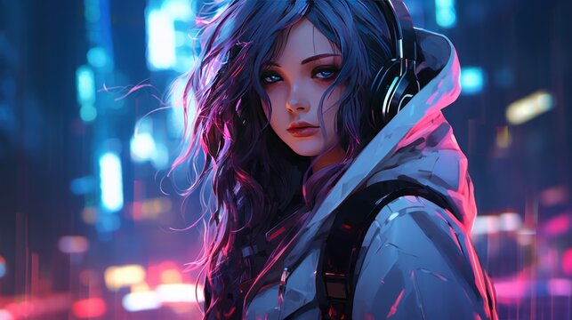 Beautiful cyberpunk girl futuristic character AI generated image
