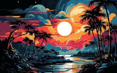 Stylized Sunset at Tropical Beach