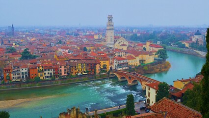 Fototapeta premium panorama of Borgo Trento seen from the San Pietro hill of the city of Verona, Italy