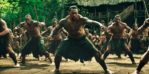Deurstickers The Polynesian warrior dances in preparation for battle © meta-frames