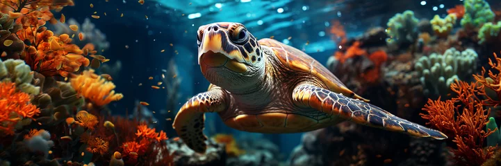 Fototapeten A turtle swims in the water. © Nadezda Ledyaeva