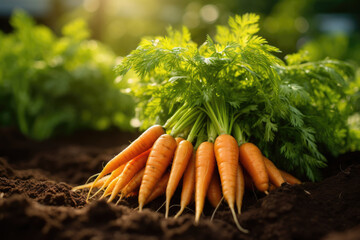 Fresh carrots on the ground harvest