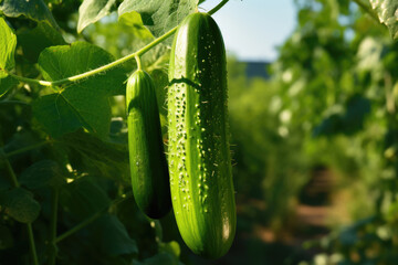 Cucumbers on the bush, greenhouse organic vegetables