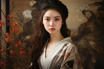 Obraz na płótnie Canvas Young Asian beauty woman in robe