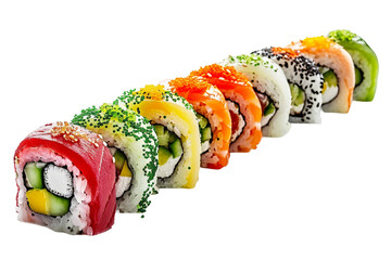Arrangements of Sushi Rolls Isolated on a Transparent Background
