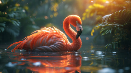 color orange flamingo animal 3d simple background