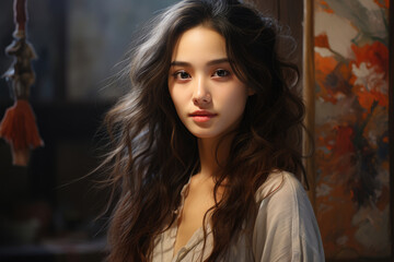 Fototapeta premium Attractive beautiful Asian girl with long hair