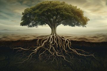 Tree with roots - obrazy, fototapety, plakaty