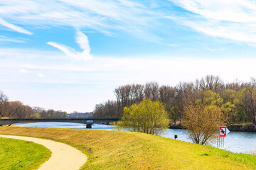 Confluence of the Lech into the Danube near Marxheim in Bavaria on a sunny spring day