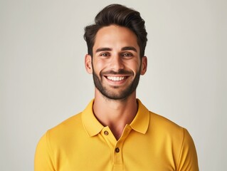 Joyful Man Portrait in Vibrant Yellow Polo Smiling. Generative AI.