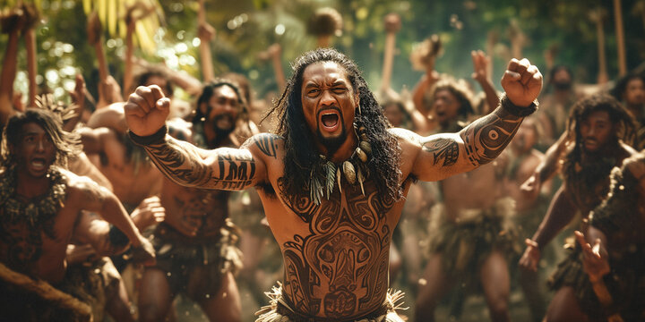 polynesian warrior leading his people into battle