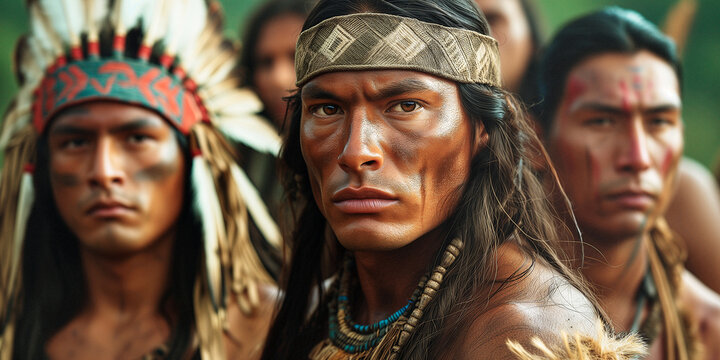 closeup of a fierce male native american warrior's face