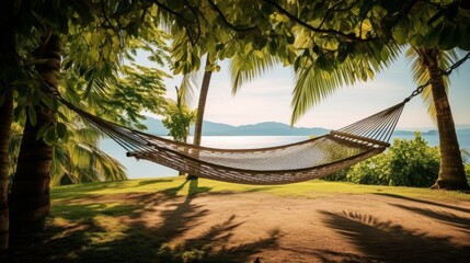 Hammock hanging between two palm trees