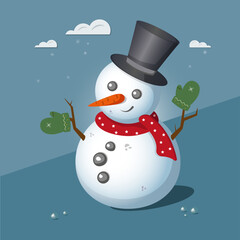 snowman with hat, snowman, winter, images, template, snow, vector, illustration, cartoon, frost, season, hat, snowflake