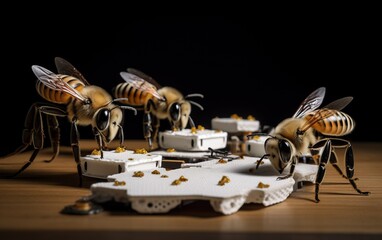 Robot bees fly out of the hive, collect honey 
