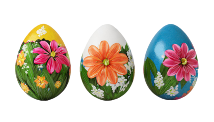 Easter eggs with flowers. Isolated on a transparent background.