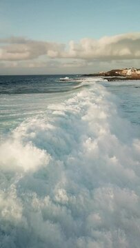Waves in the North Sea of Gran Canaria, recorded vertically with drone in 4K