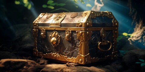 Golden pirate chest with sunshine