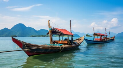 Obraz premium Boats floating on a peaceful lake