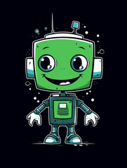 Fototapeta premium T-shirt design, Minimalist white on a green background negative space whimsical cuteness, Robot created with Generative Ai