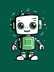 Fototapeta premium T-shirt design, Minimalist white on a green background negative space whimsical cuteness, Robot created with Generative Ai
