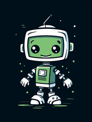 T-shirt design, Minimalist white on a green background negative space whimsical cuteness, Robot created with Generative Ai