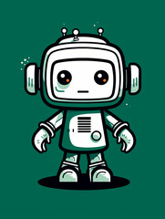 Fototapeta premium T-shirt design, Minimalist white on a green background negative space whimsical cuteness, Robot created with Generative Ai