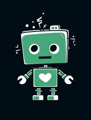 Fototapeta premium T-shirt design, Minimalist white on a green background negative space whimsical cuteness, Robot created with Generative Ai