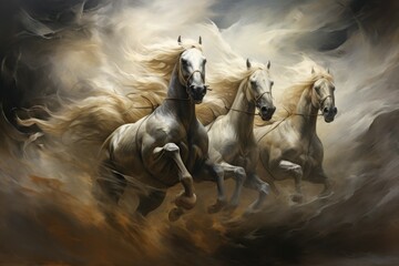 Obraz na płótnie Canvas Whirling sandstorm horsemen, riding on gusts of wind with unrivaled speed - Generative AI